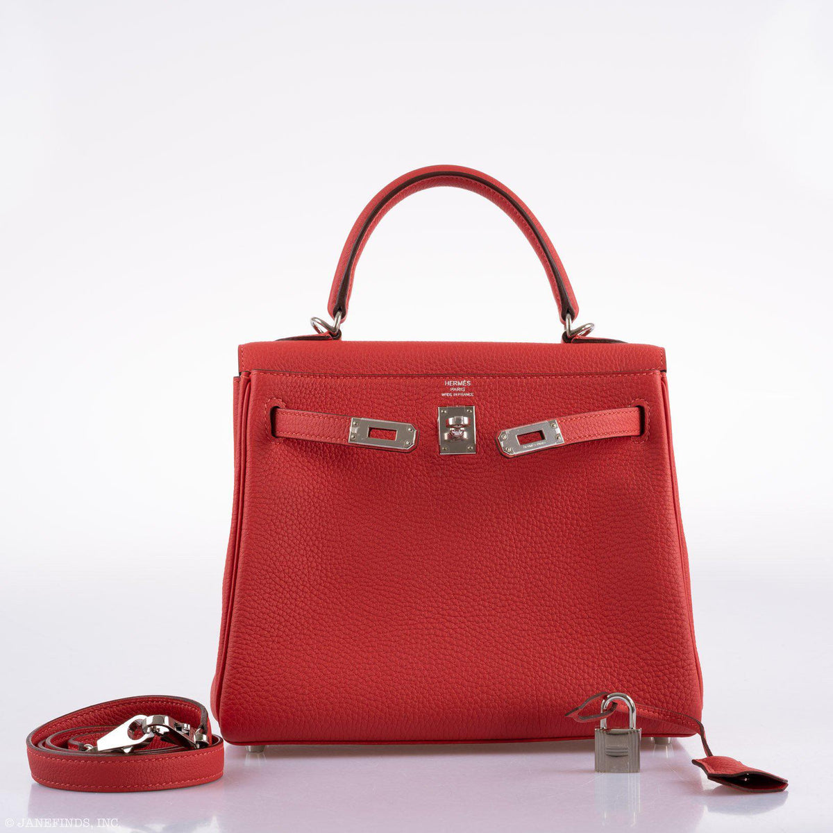 Hermes Kelly 25 Retourne Rouge Pivoine Togo Palladium Hardware