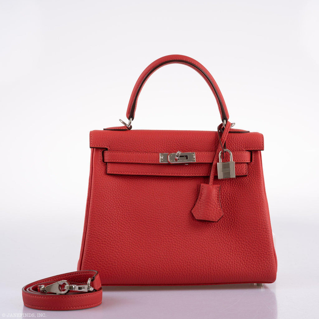 Hermes Kelly 25 Retourne Rouge Pivoine Togo Palladium Hardware