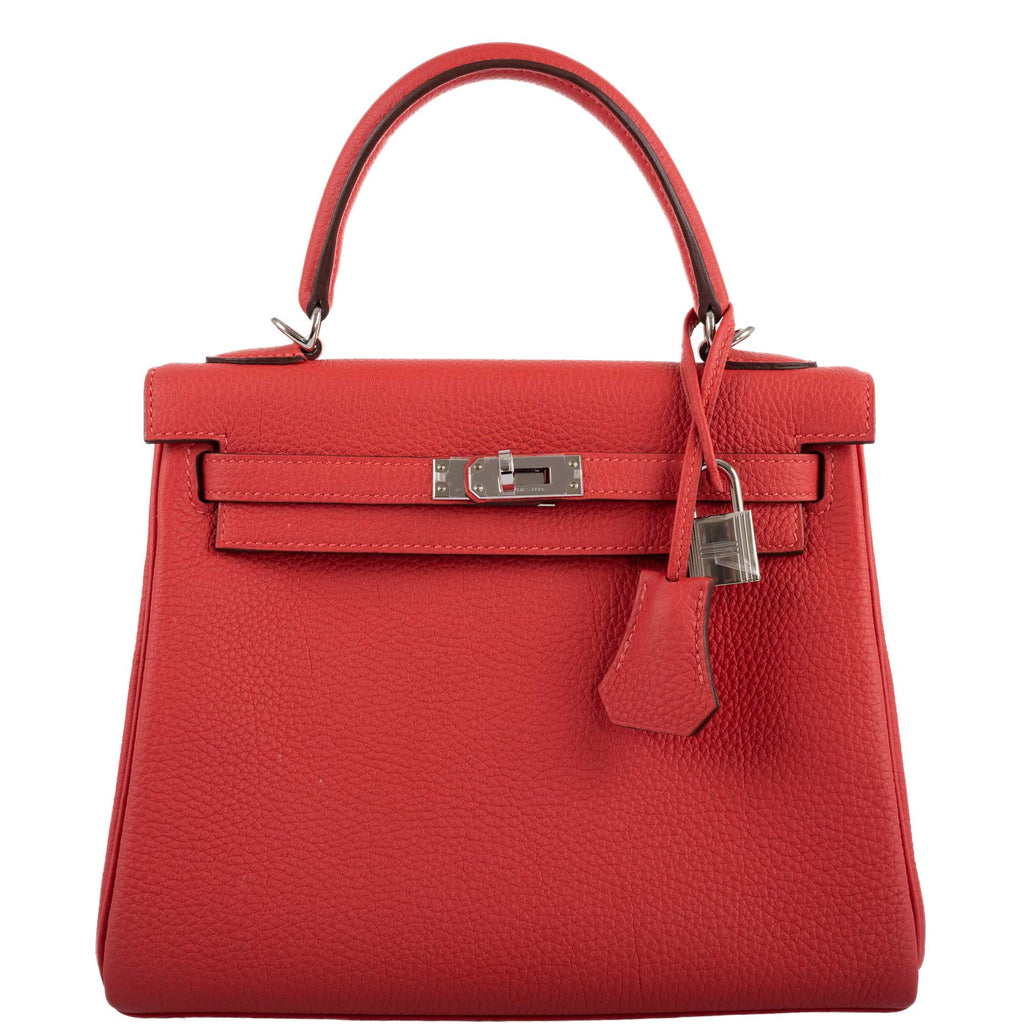 Hermes Kelly 25 Retourne Rouge Pivoine Togo Palladium Hardware
