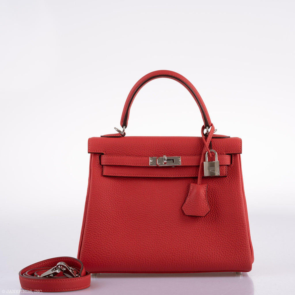 Hermes Kelly 25 Retourne Rouge Pivoine Togo Palladium Hardware