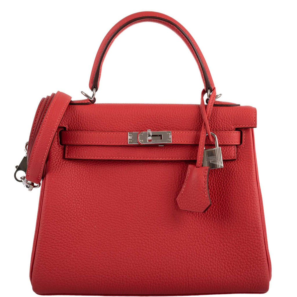 Hermes Kelly 25 Retourne Rouge Pivoine Togo Palladium Hardware