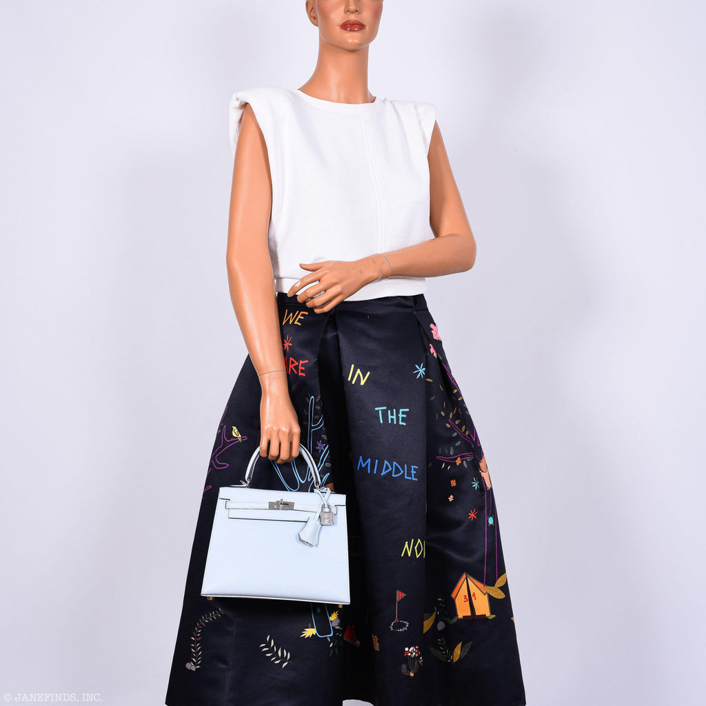 Hermes Kelly 25 Sellier Blue Brume Epsom Palladium Hardware