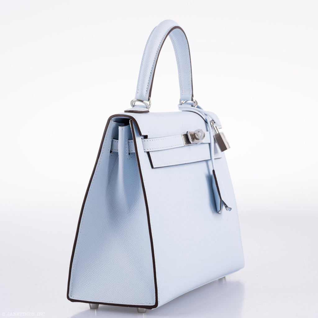 Hermes Kelly 25 Sellier Blue Brume Epsom Palladium Hardware