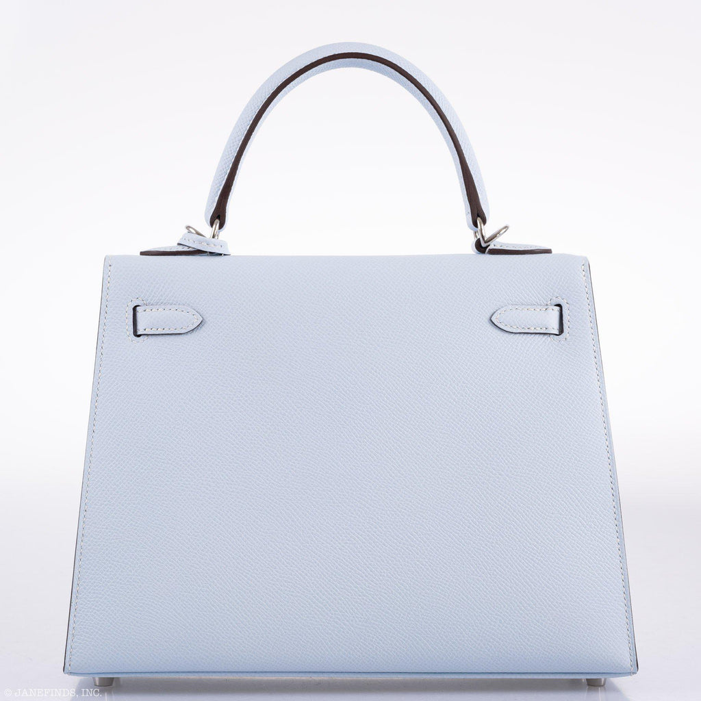 Hermes Kelly 25 Sellier Blue Brume Epsom Palladium Hardware