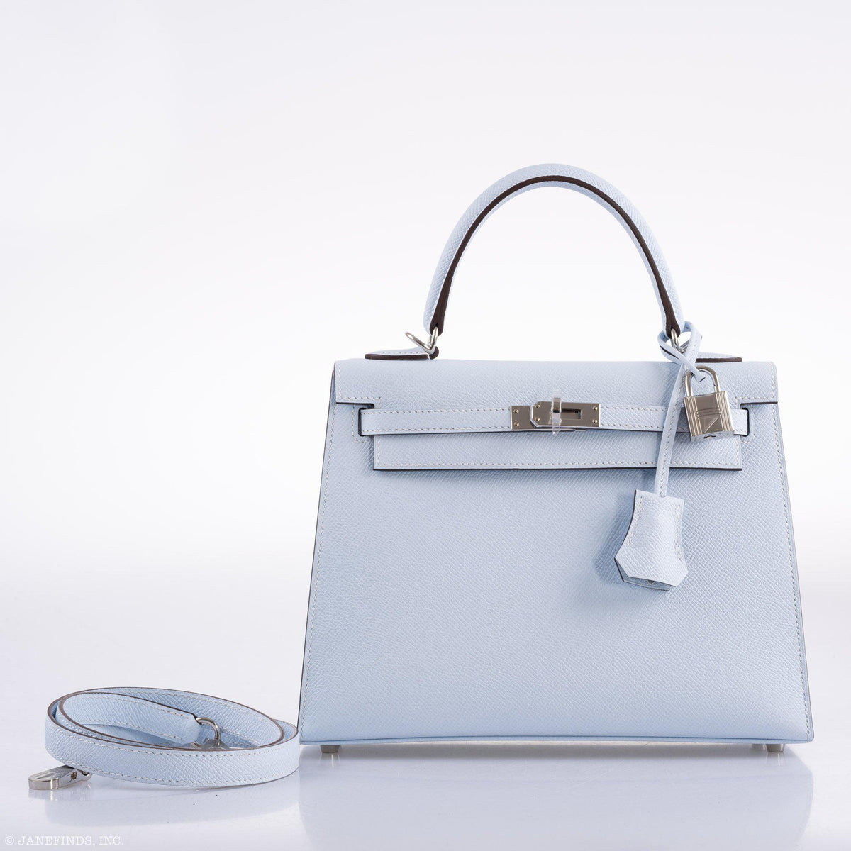 Hermes Kelly 25 Sellier Blue Brume Epsom Palladium Hardware