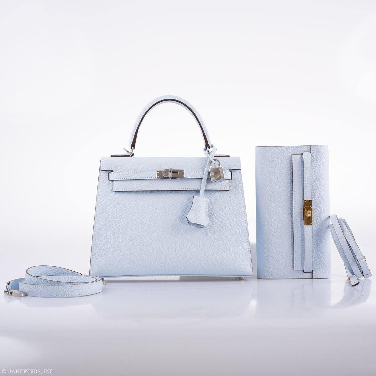 Hermes Kelly 25 Sellier Blue Brume Epsom Palladium Hardware