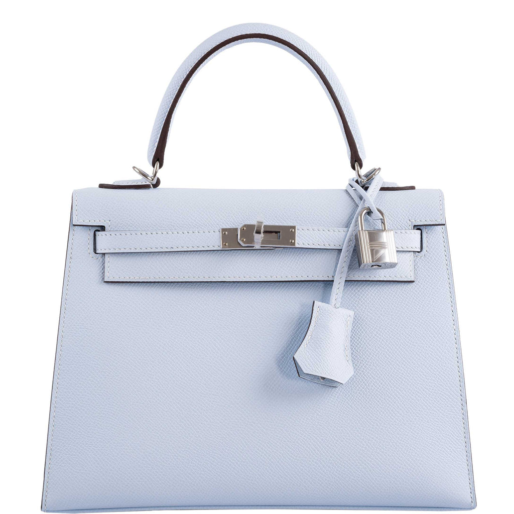 Hermes Kelly 25 Sellier Blue Brume Epsom Palladium Hardware
