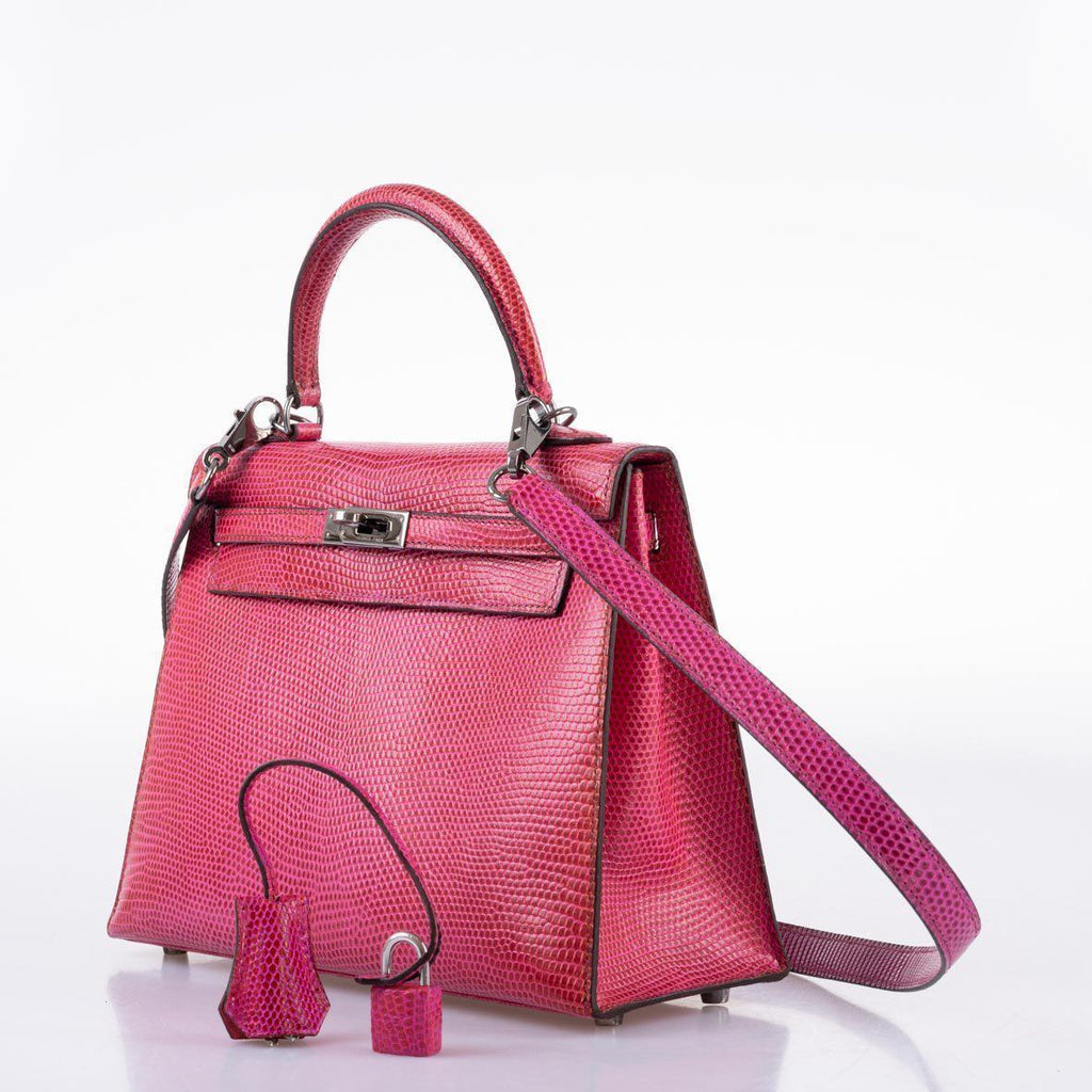 Hermes Kelly 25 Sellier Fuschia Pink Lizard Palladium Hardware