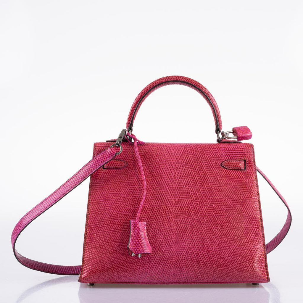 Hermes Kelly 25 Sellier Fuschia Pink Lizard Palladium Hardware