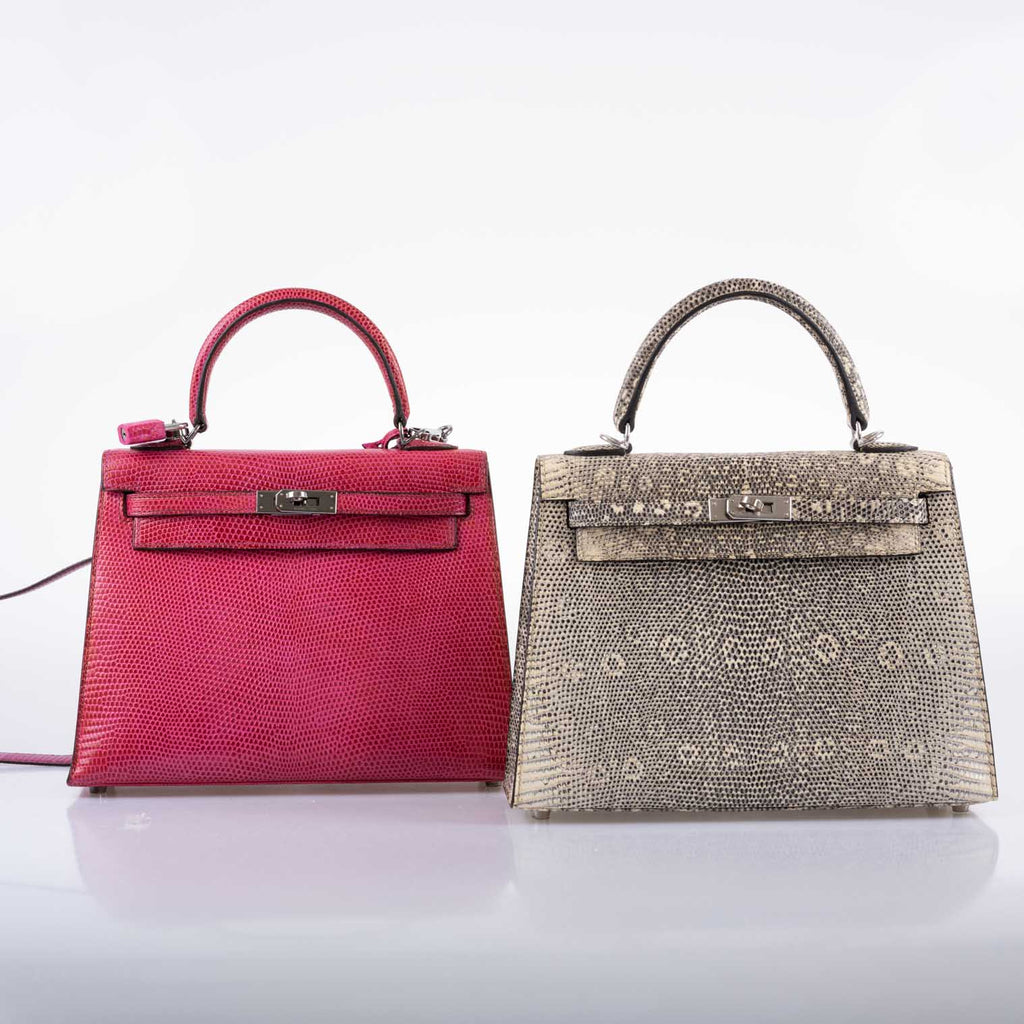 Hermes Kelly 25 Sellier Fuschia Pink Lizard Palladium Hardware