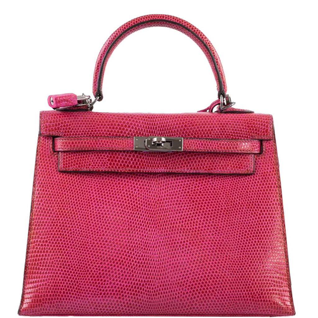 Hermes Kelly 25 Sellier Fuschia Pink Lizard Palladium Hardware