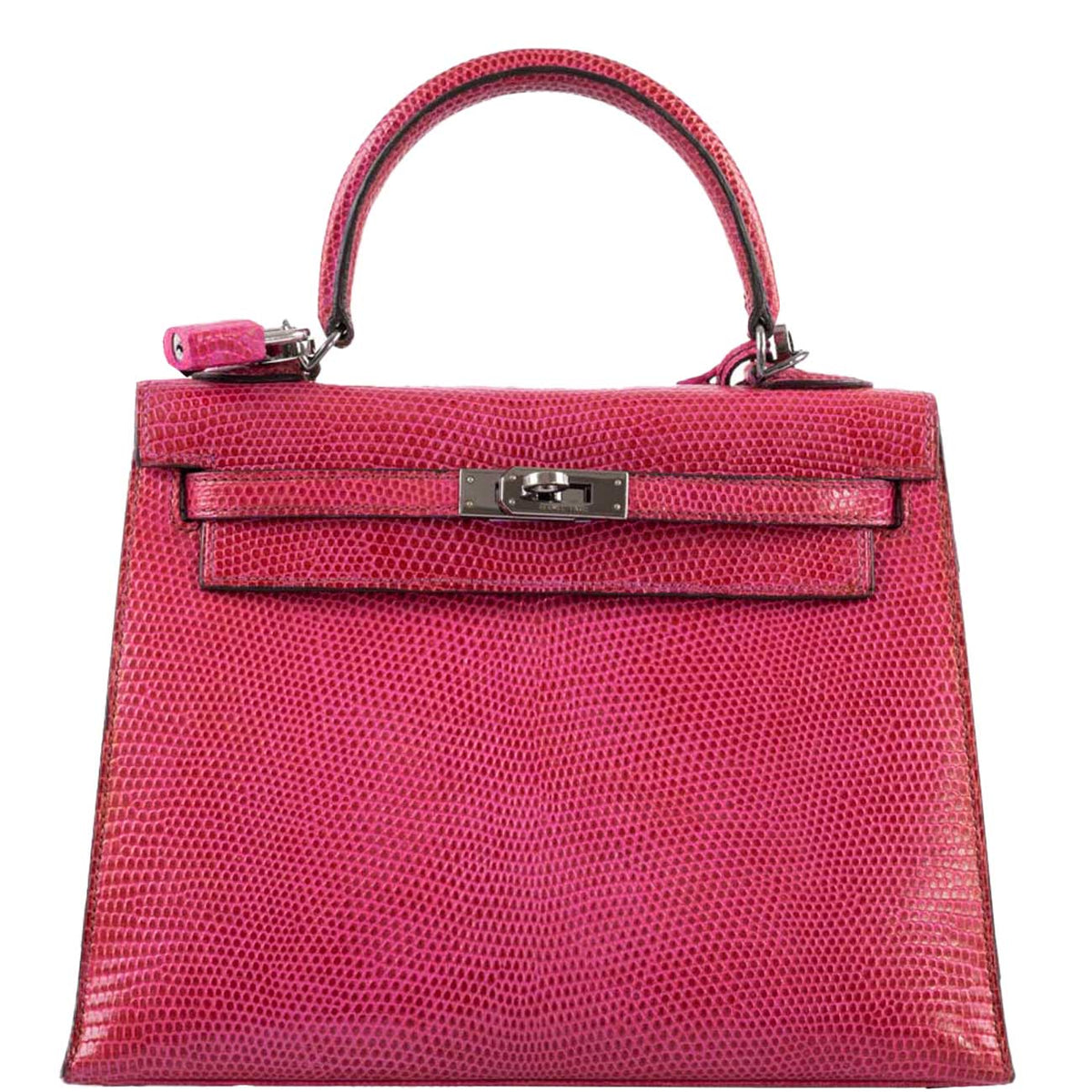 Hermes Kelly 25 Sellier Fuschia Pink Lizard Palladium Hardware