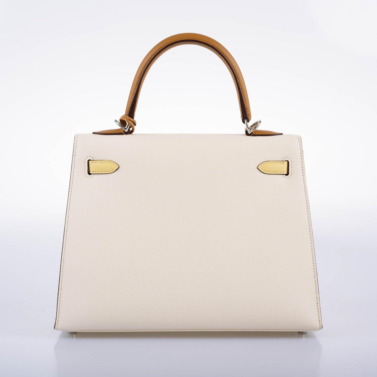 Hermes Kelly 25 Sellier Limited Edition Tri-Color Nata, Jaune Poussin and Sesame Epsom Palladium Hardware