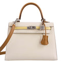 Hermes Kelly 25 Sellier Limited Edition Tri-Color Nata, Jaune Poussin and Sesame Epsom Palladium Hardware