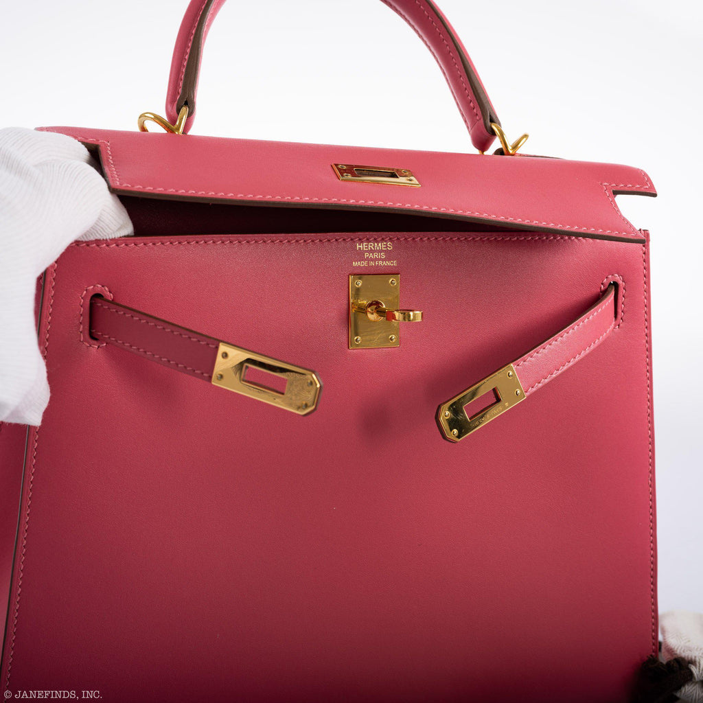 Hermes Kelly 25 Sellier Rose Lipstick Tadelakt leather Gold Hardware