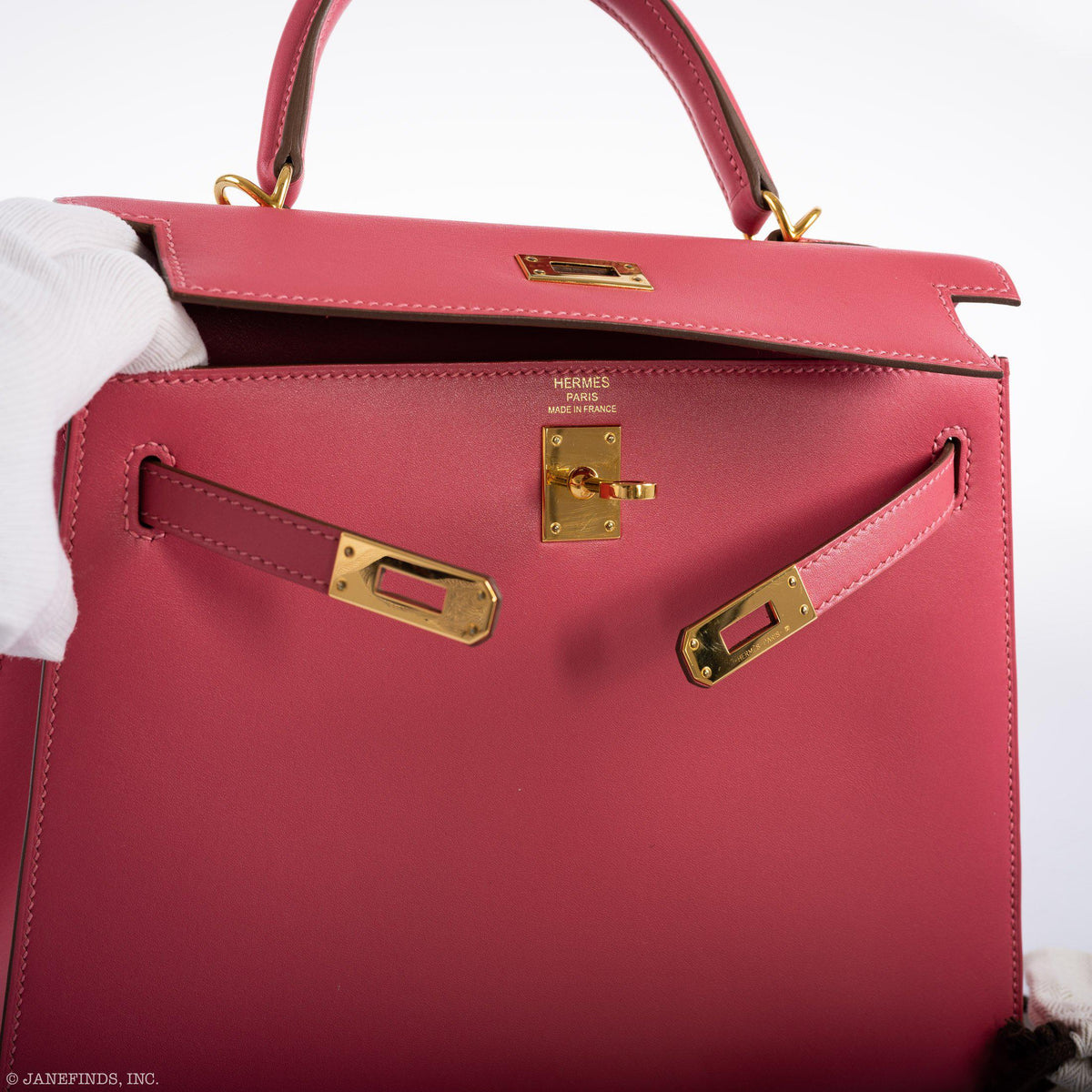 Hermes Kelly 25 Sellier Rose Lipstick Tadelakt leather Gold Hardware