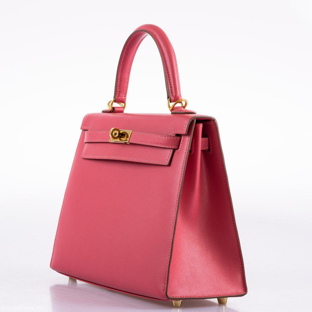Hermes Kelly 25 Sellier Rose Lipstick Tadelakt leather Gold Hardware