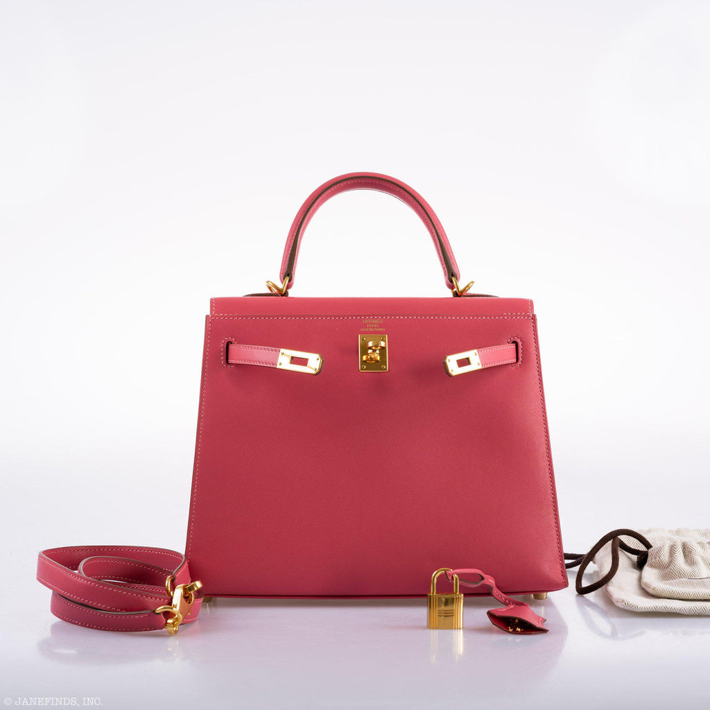 Hermes Kelly 25 Sellier Rose Lipstick Tadelakt leather Gold Hardware