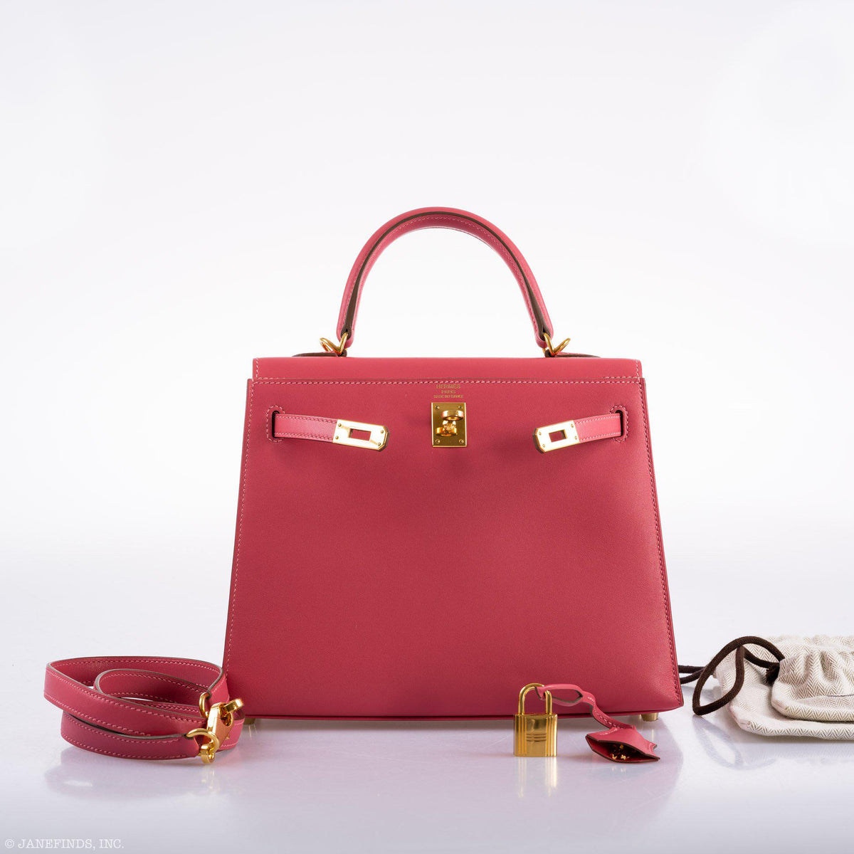 Hermes Kelly 25 Sellier Rose Lipstick Tadelakt leather Gold Hardware