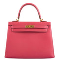 Hermes Kelly 25 Sellier Rose Lipstick Tadelakt leather Gold Hardware