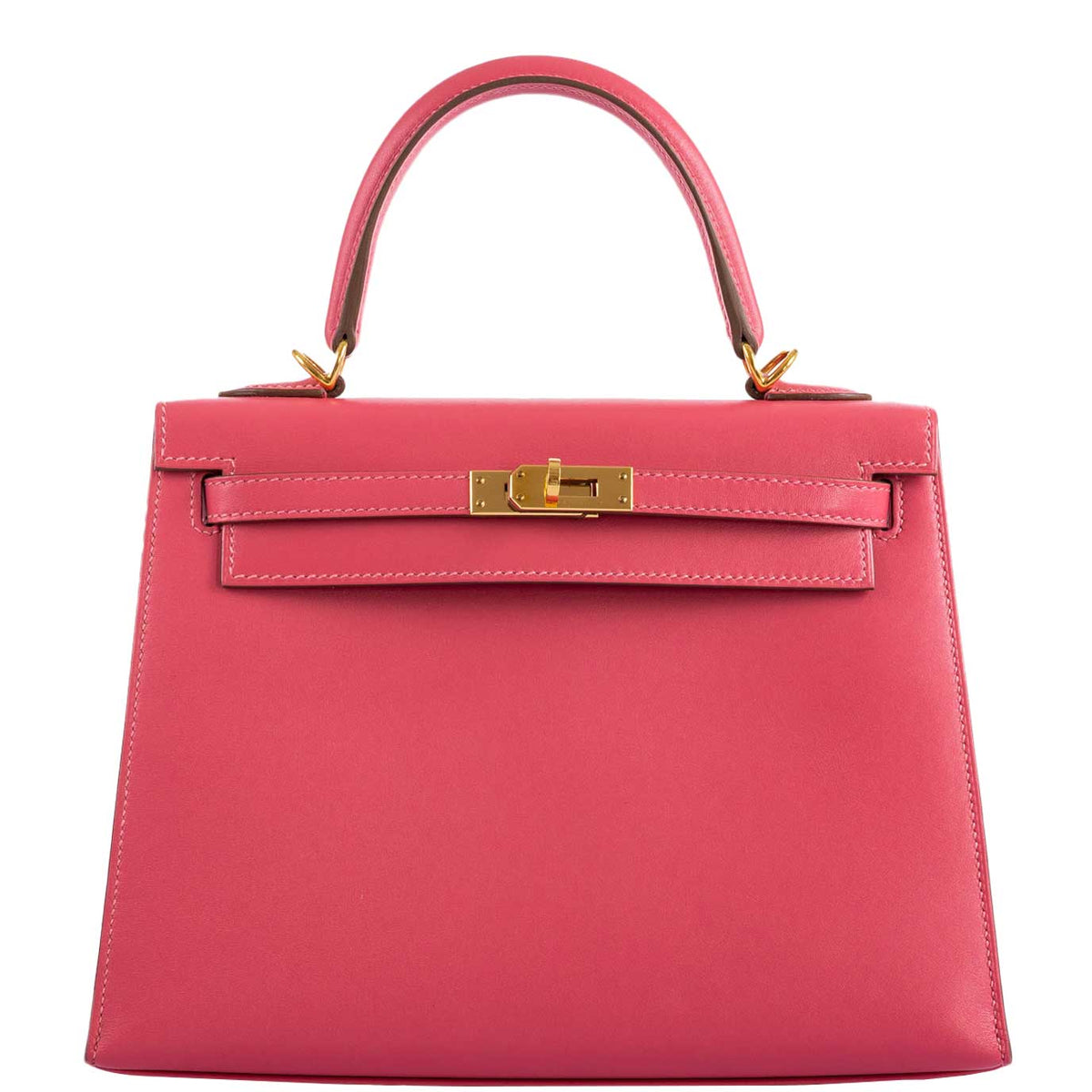 Hermes Kelly 25 Sellier Rose Lipstick Tadelakt leather Gold Hardware