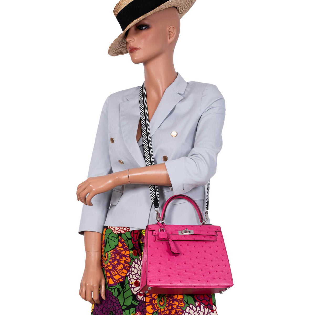 Hermes Kelly 25 Sellier Rose Tyrien Ostrich with Palladium Hardware
