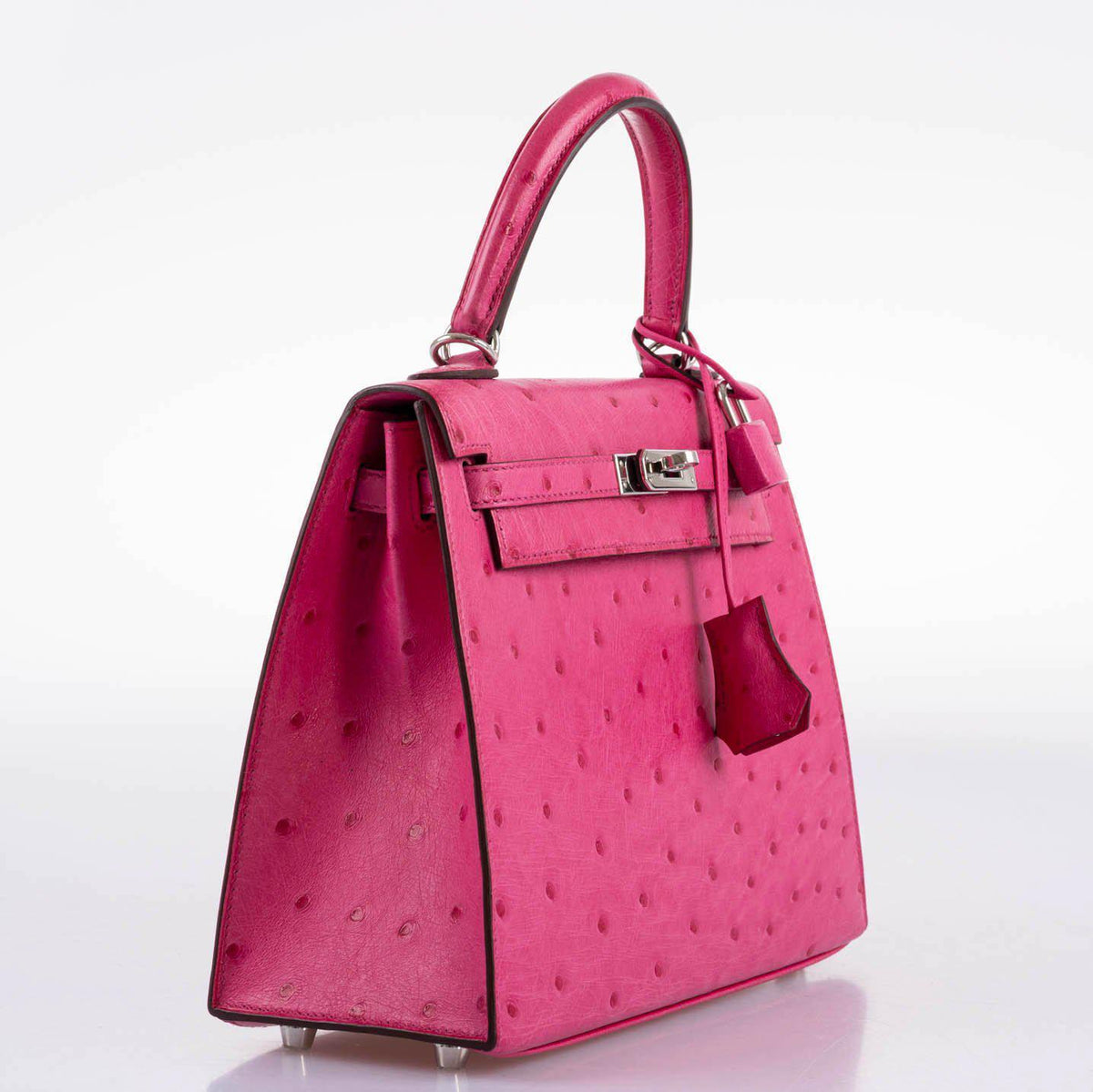 Hermes Kelly 25 Sellier Rose Tyrien Ostrich with Palladium Hardware