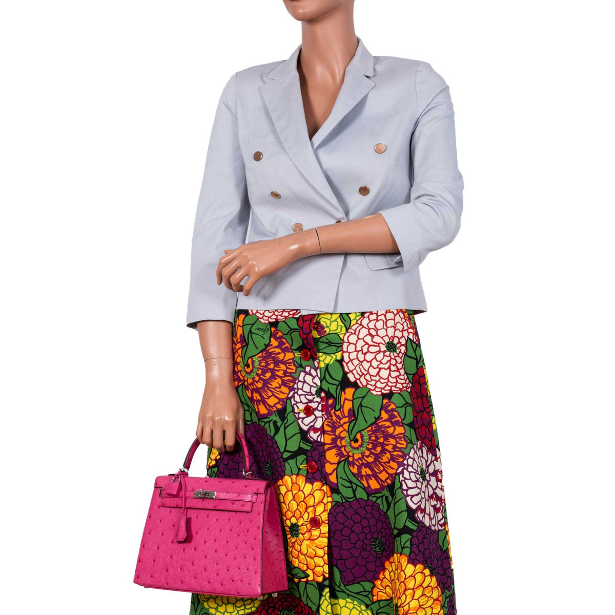 Hermes Kelly 25 Sellier Rose Tyrien Ostrich with Palladium Hardware