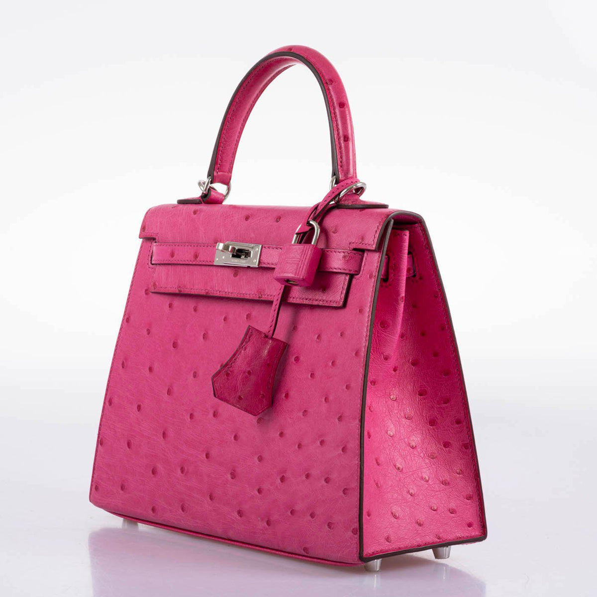 Hermes Kelly 25 Sellier Rose Tyrien Ostrich with Palladium Hardware