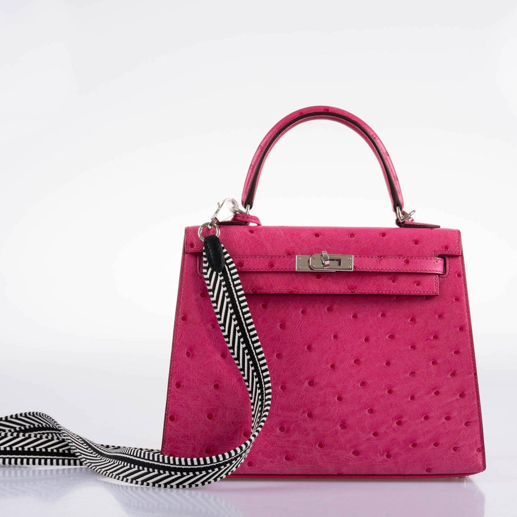 Hermes Kelly 25 Sellier Rose Tyrien Ostrich with Palladium Hardware