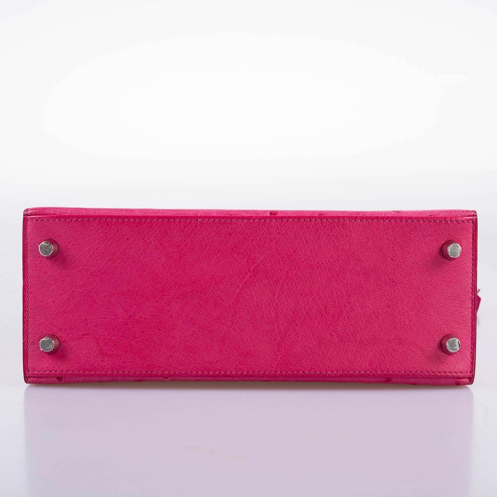 Hermes Kelly 25 Sellier Rose Tyrien Ostrich with Palladium Hardware