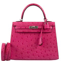 Hermes Kelly 25 Sellier Rose Tyrien Ostrich with Palladium Hardware