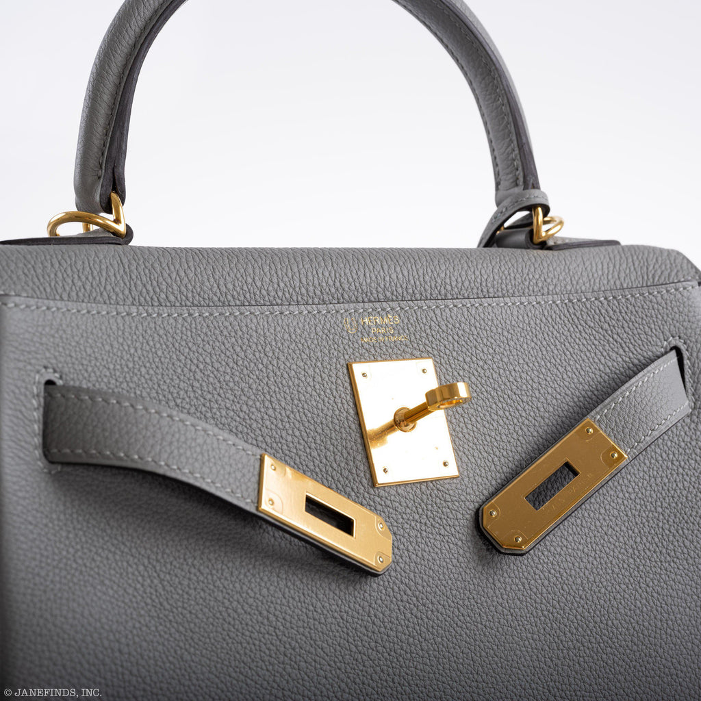 Hermes Kelly 28 HSS Retourne Gris Mouette Togo & Black Interior Gold Palladium Hardware