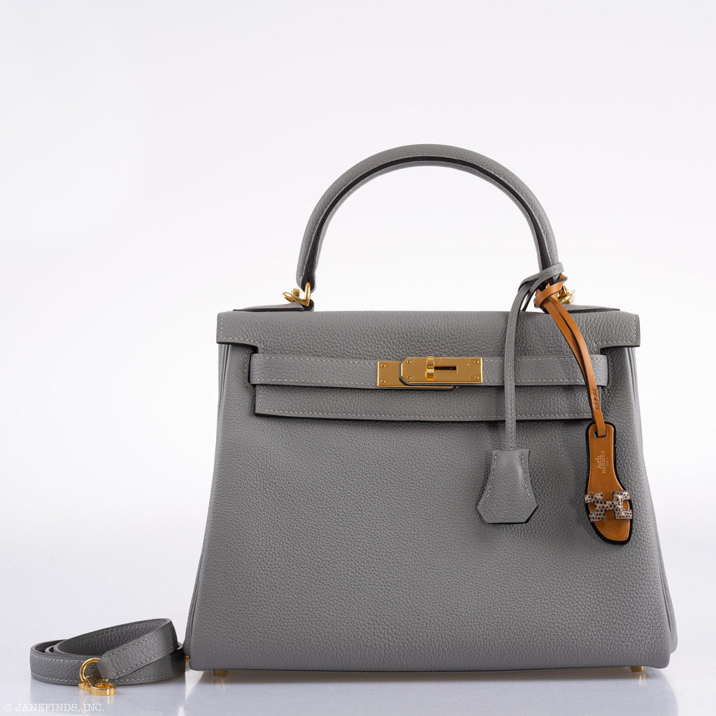 Hermes Kelly 28 HSS Retourne Gris Mouette Togo & Black Interior Gold Palladium Hardware