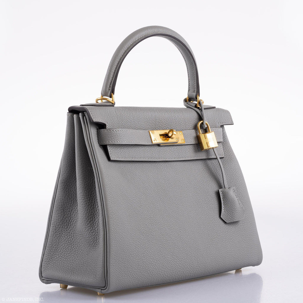 Hermes Kelly 28 HSS Retourne Gris Mouette Togo & Black Interior Gold Palladium Hardware