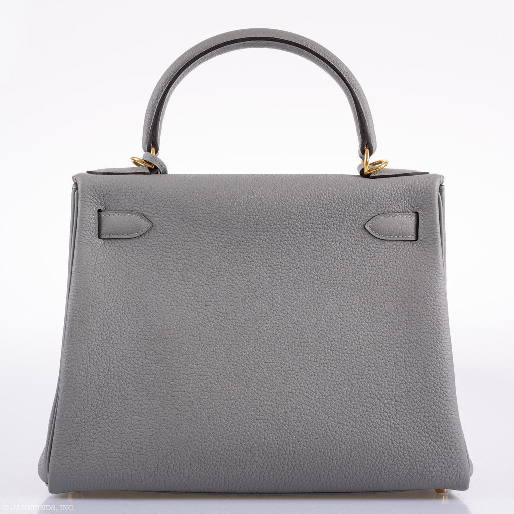Hermes Kelly 28 HSS Retourne Gris Mouette Togo & Black Interior Gold Palladium Hardware