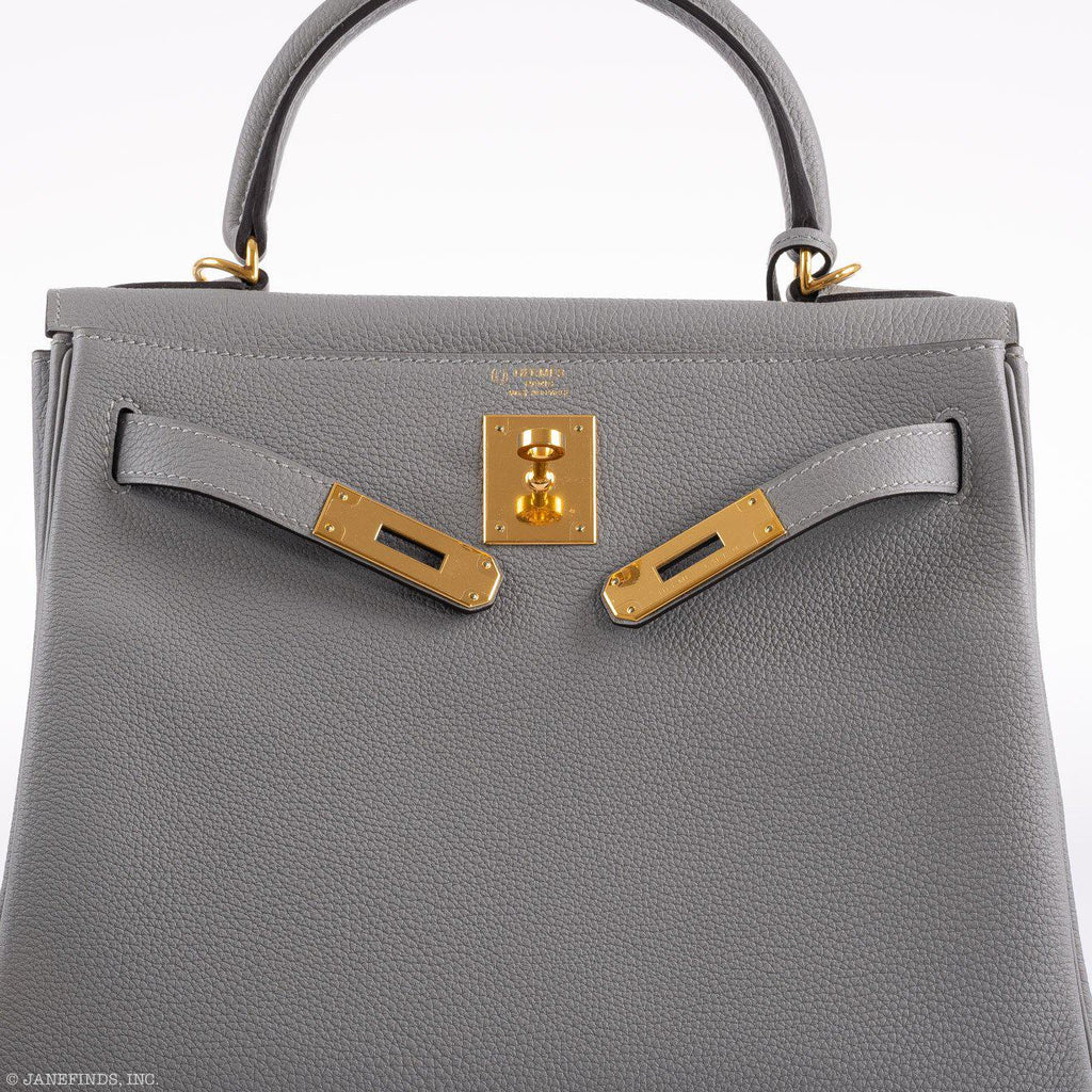 Hermes Kelly 28 HSS Retourne Gris Mouette Togo & Black Interior Gold Palladium Hardware