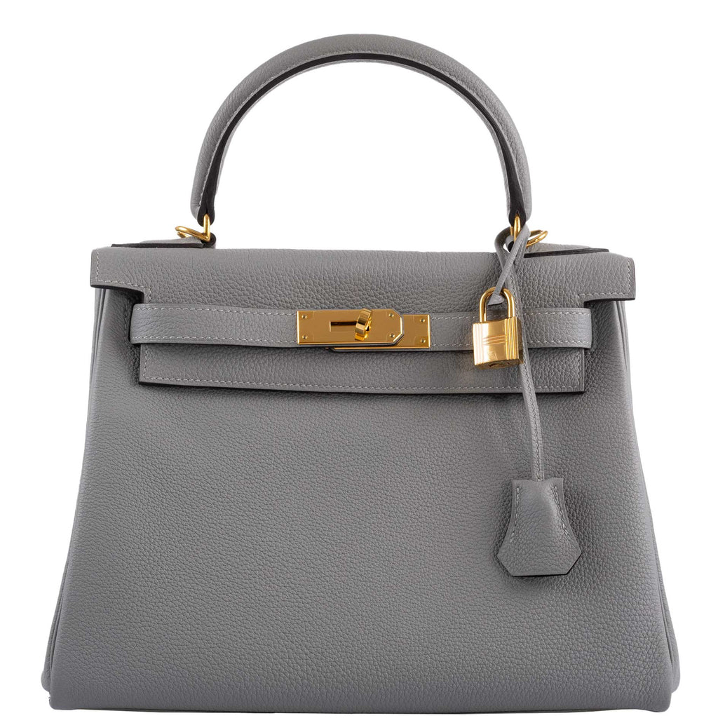 Hermes Kelly 28 HSS Retourne Gris Mouette Togo & Black Interior Gold Palladium Hardware