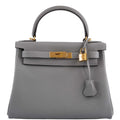 Hermes Kelly 28 HSS Retourne Gris Mouette Togo & Black Interior Gold Palladium Hardware