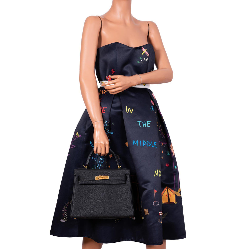 Hermes Kelly 28 Retourne Black Togo with Gold Hardware