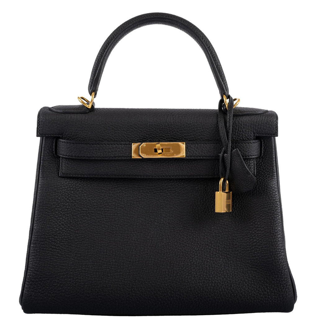 Hermes Kelly 28 Retourne Black Togo with Gold Hardware