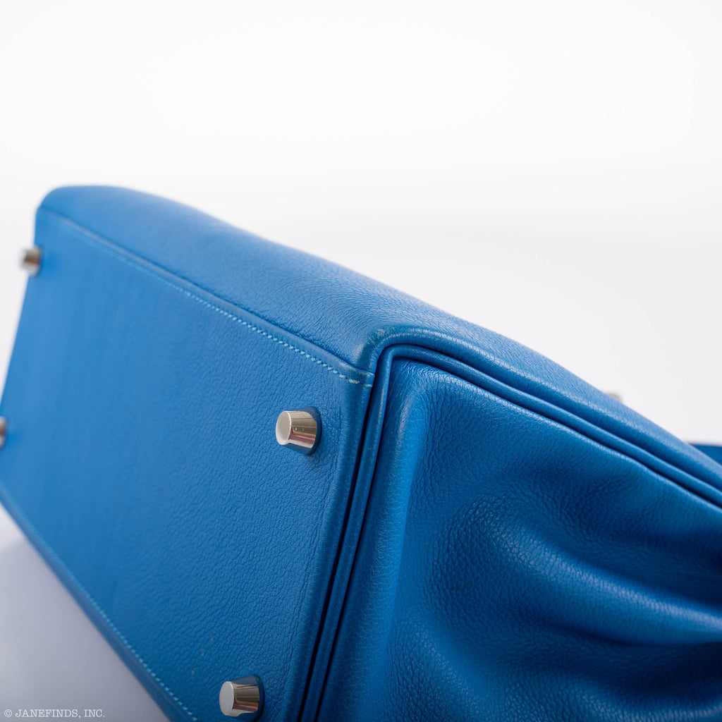 Hermes Kelly 28 Retourne Blue Hydra Evercolor leather Palladium Hardware