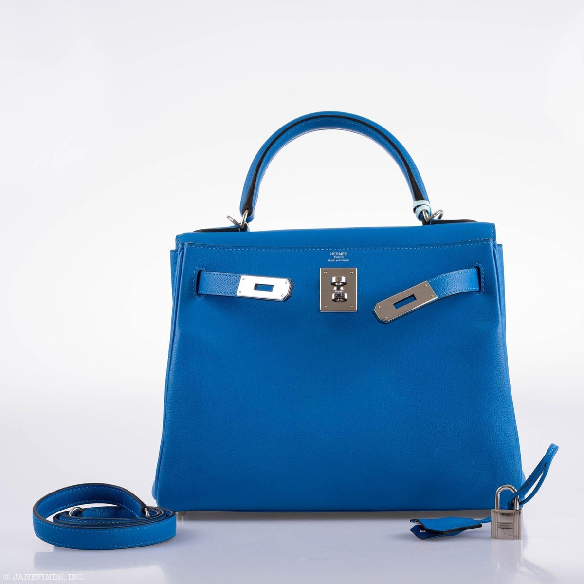Hermes Kelly 28 Retourne Blue Hydra Evercolor leather Palladium Hardware