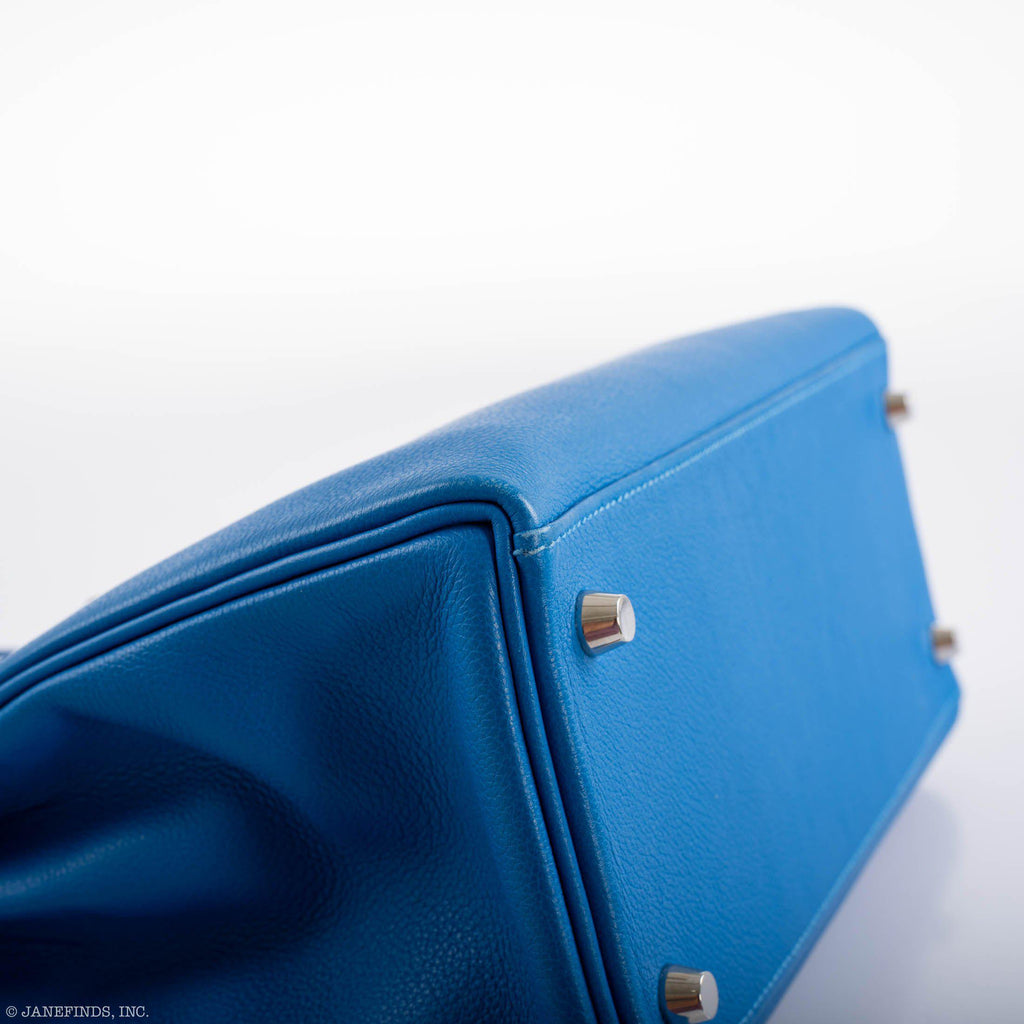 Hermes Kelly 28 Retourne Blue Hydra Evercolor leather Palladium Hardware