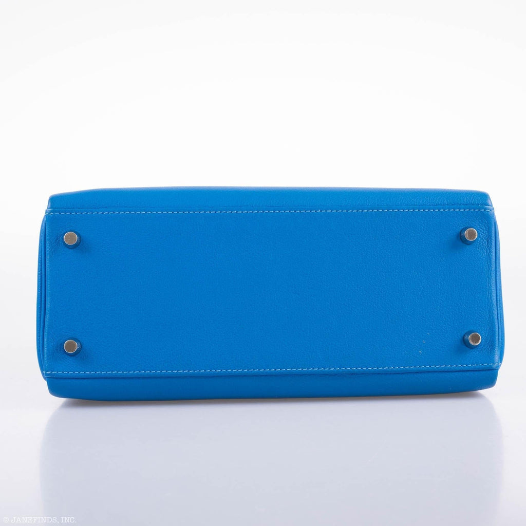 Hermes Kelly 28 Retourne Blue Hydra Evercolor leather Palladium Hardware