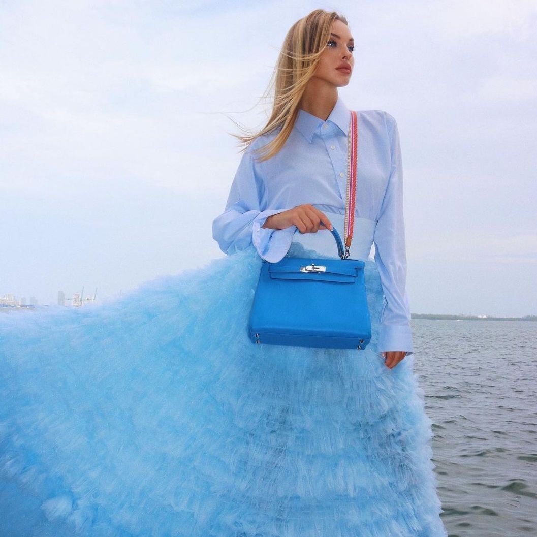 Hermes Kelly 28 Retourne Blue Hydra Evercolor leather Palladium Hardware