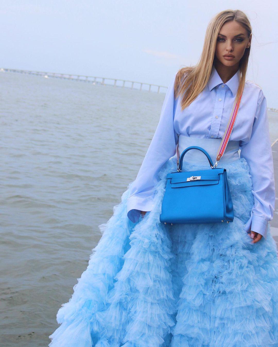 Hermes Kelly 28 Retourne Blue Hydra Evercolor leather Palladium Hardware