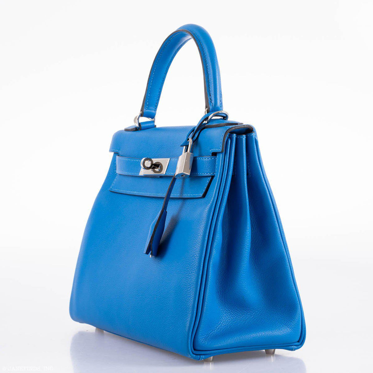 Hermes Kelly 28 Retourne Blue Hydra Evercolor leather Palladium Hardware