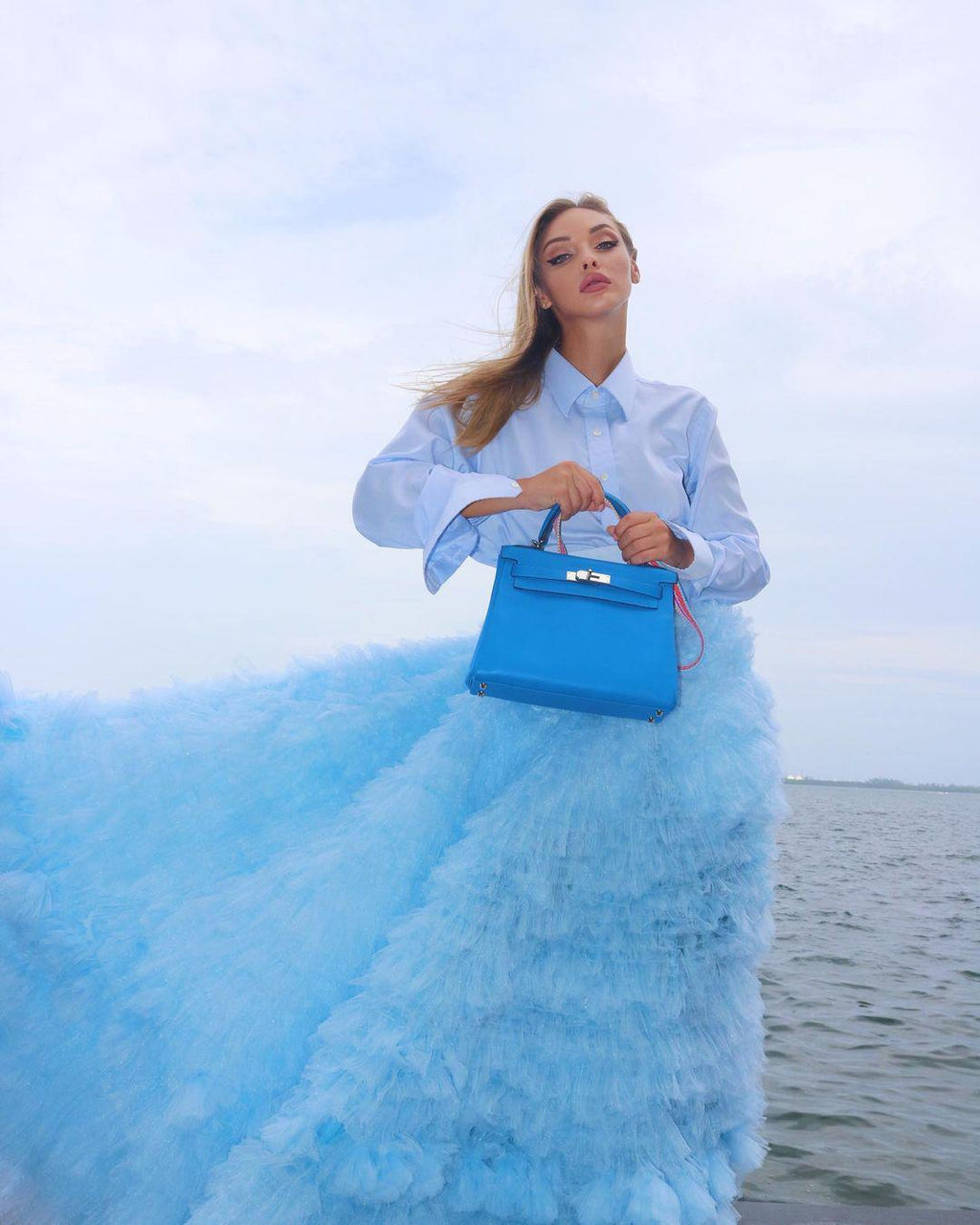 Hermes Kelly 28 Retourne Blue Hydra Evercolor leather Palladium Hardware