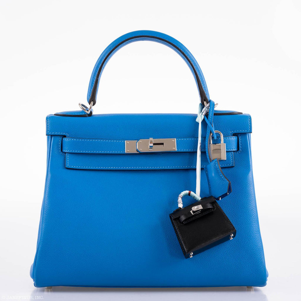 Hermes Kelly 28 Retourne Blue Hydra Evercolor leather Palladium Hardware